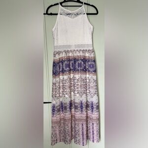 Girls White and Purple Pleated Maxi Sundress size 12